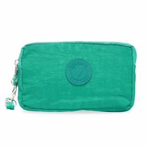 Malibu Wristlet Three Zier Wallet Purse, Handbag, Washed Nylon, Teal -_-